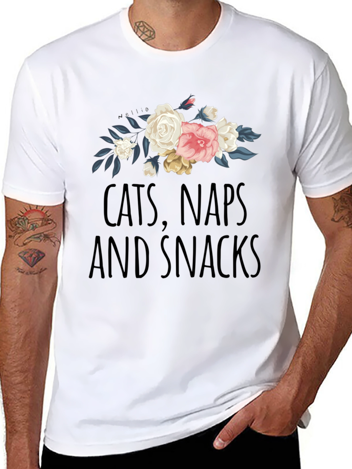 Cats Naps and Snacks Floral T-Shirt