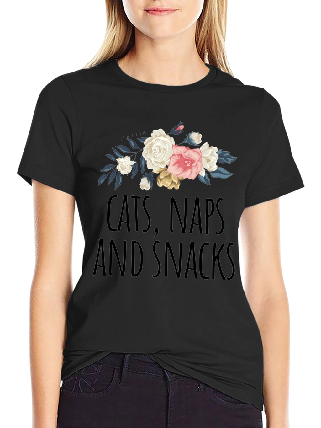 Cats Naps and Snacks Floral T-Shirt