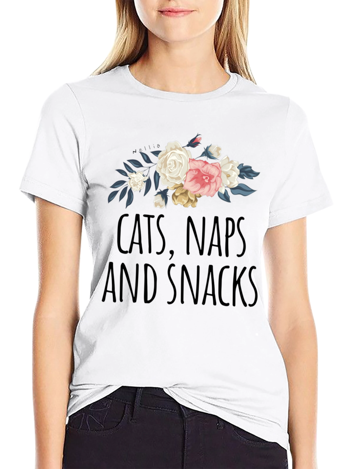 Cats Naps and Snacks Floral T-Shirt