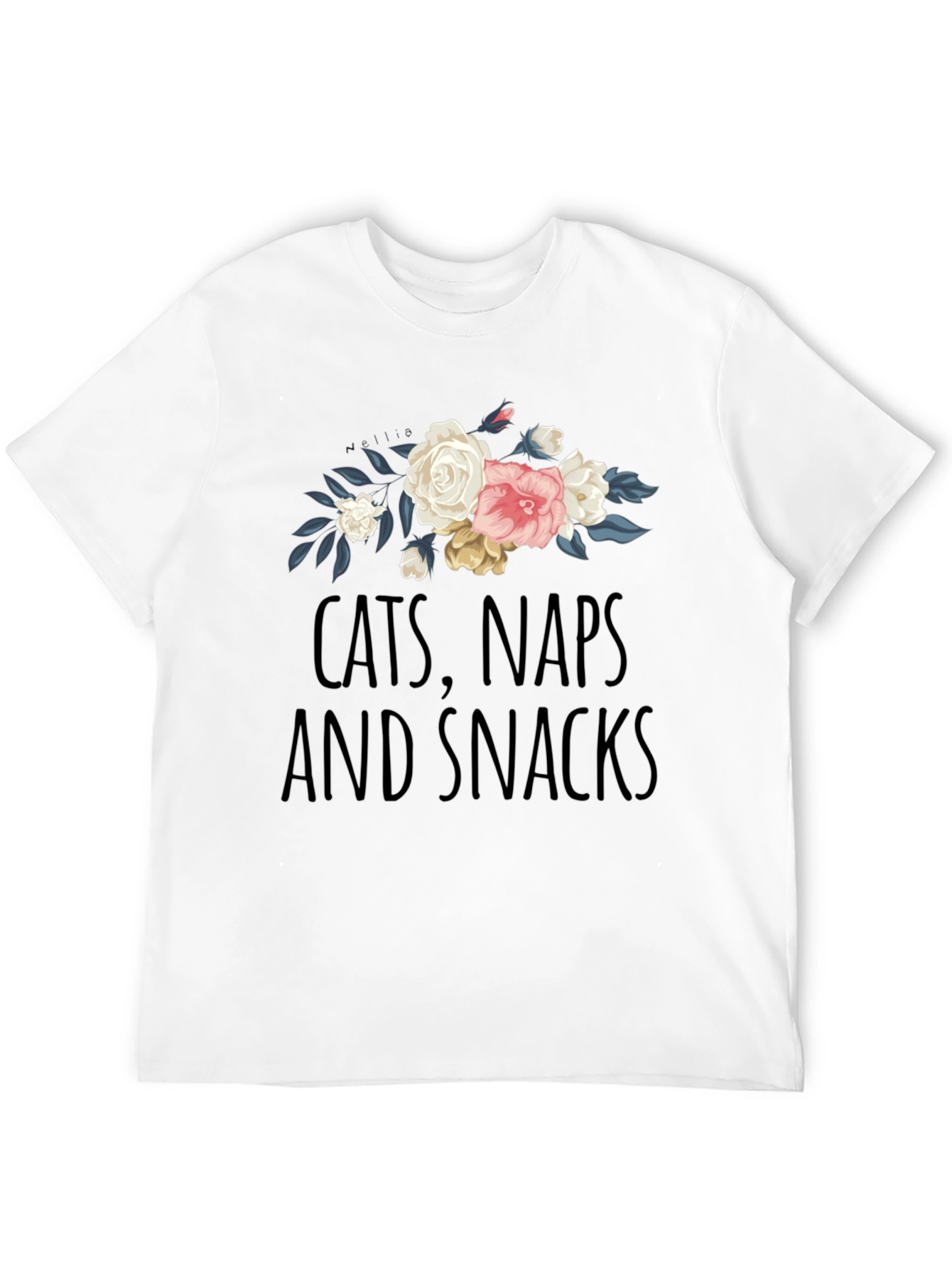 Cats Naps and Snacks Floral T-Shirt