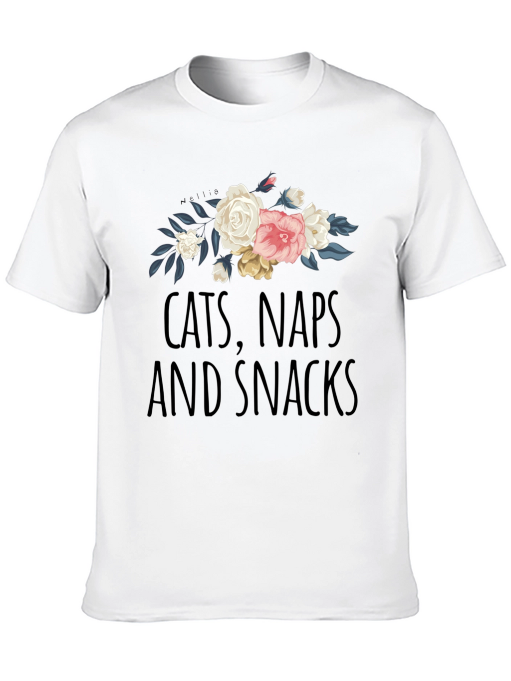 Cats Naps and Snacks Floral T-Shirt