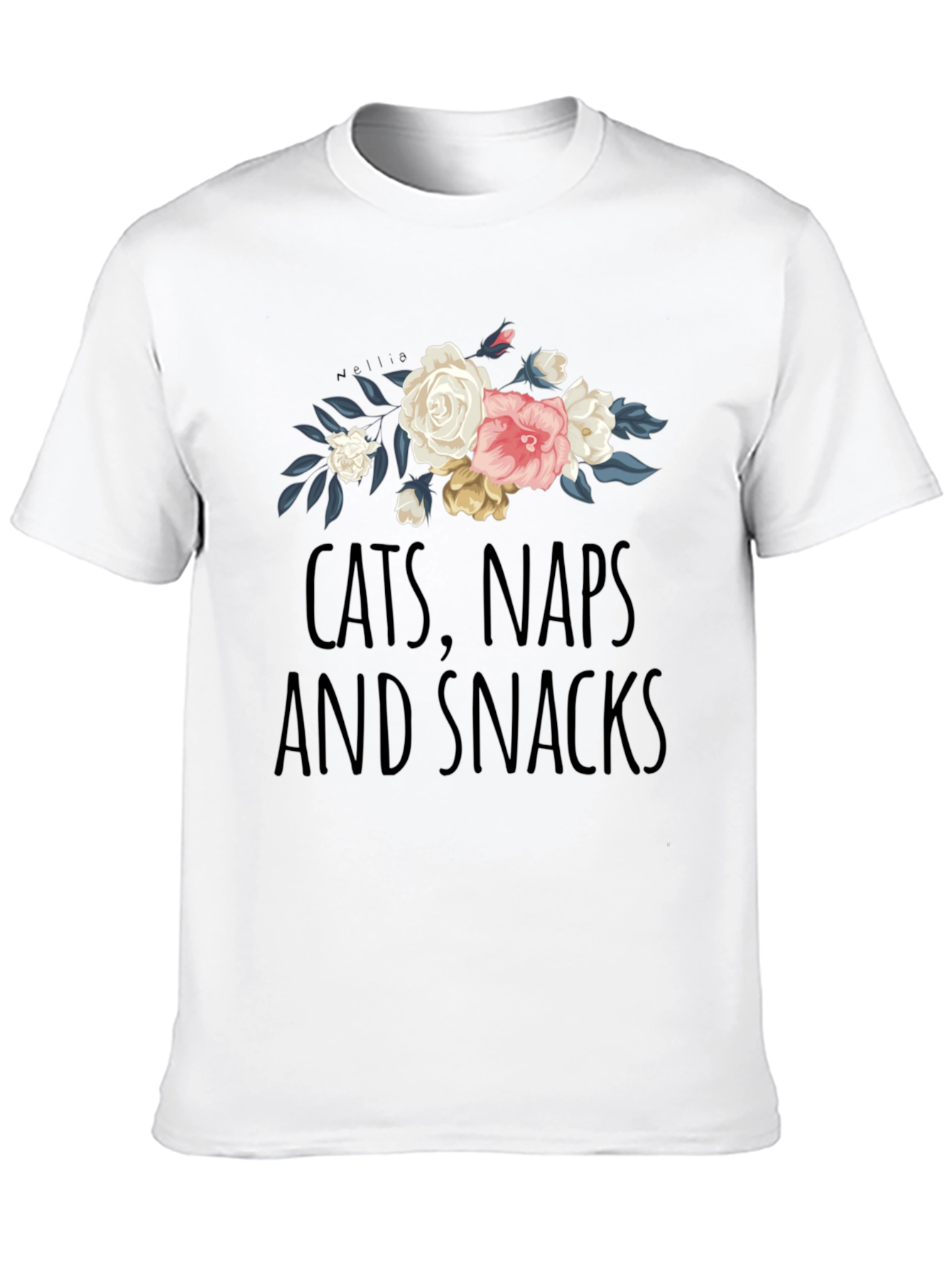 Cats Naps and Snacks Floral T-Shirt