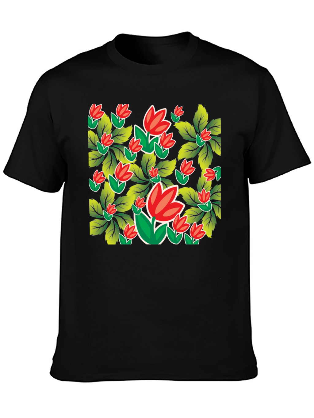 Floral Print Black Tee