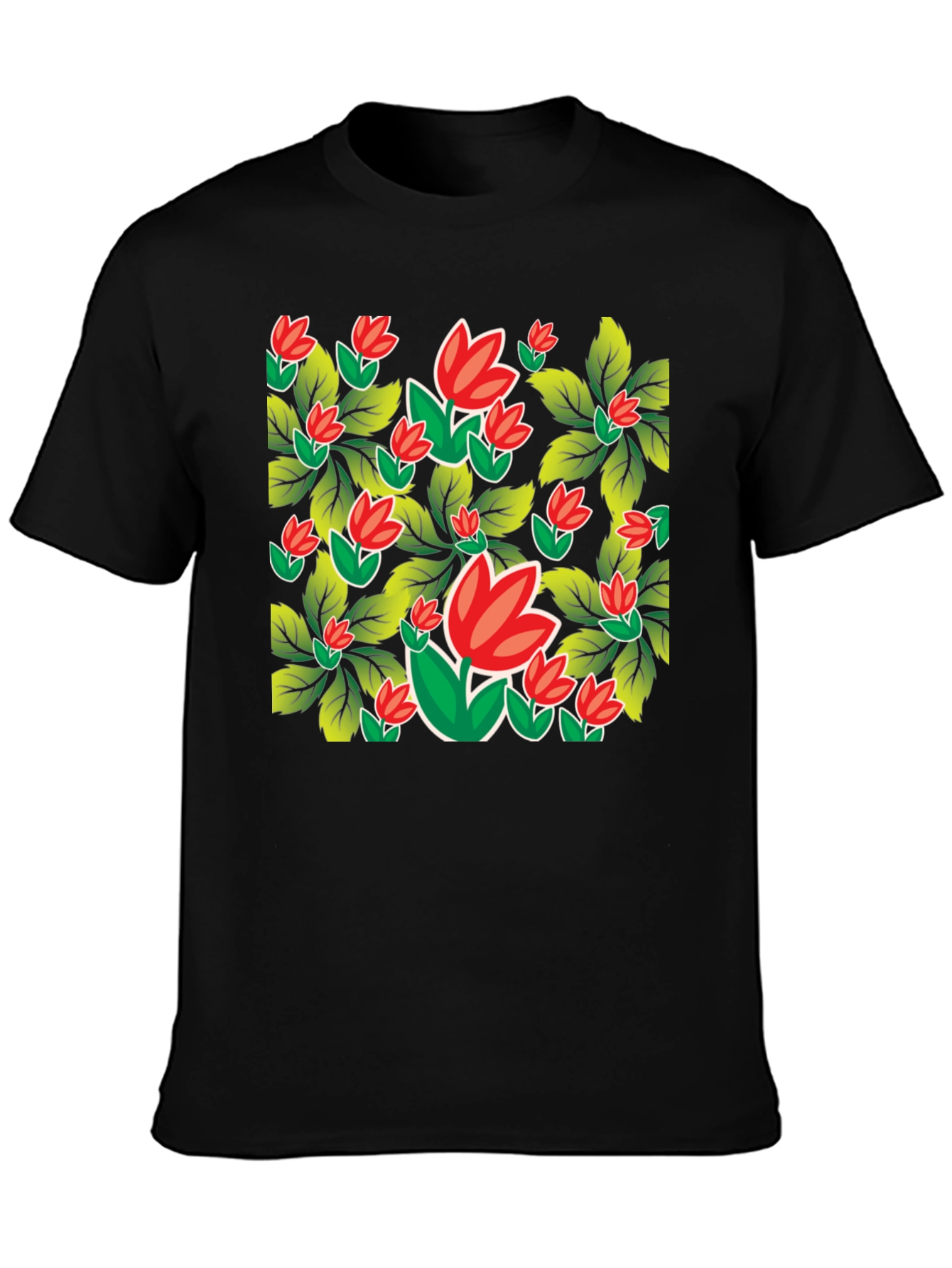 Floral Print Black Tee