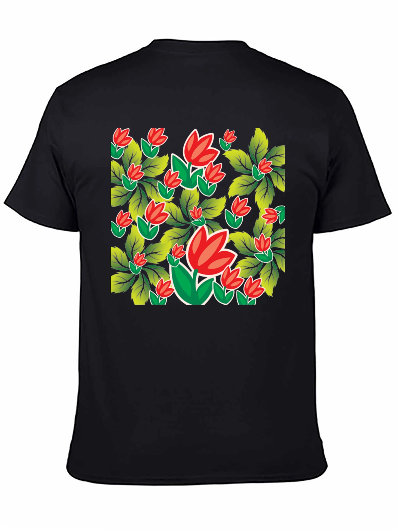 Floral Print Black Tee