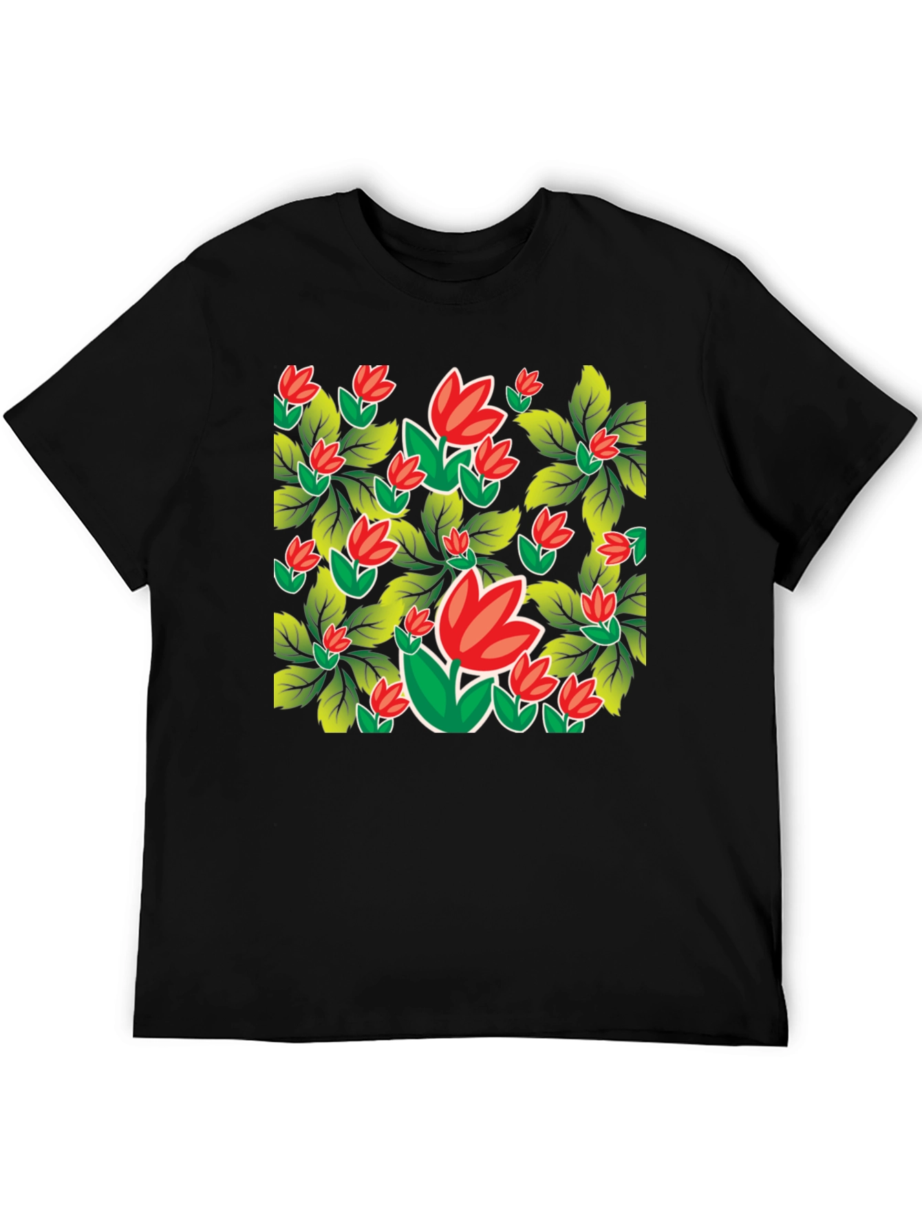 Floral Print Black Tee