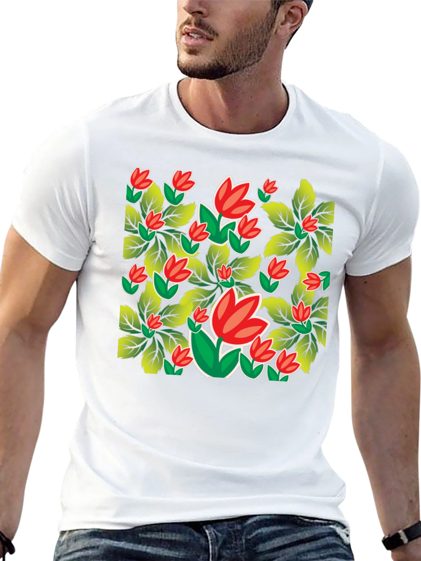 Floral Print Black Tee