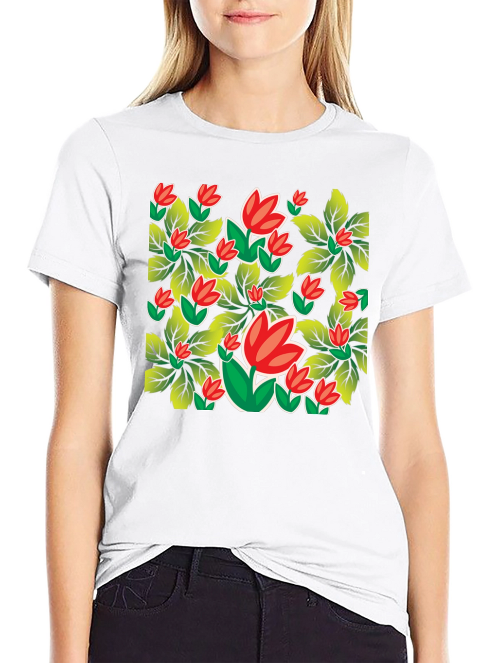 Floral Print Black Tee