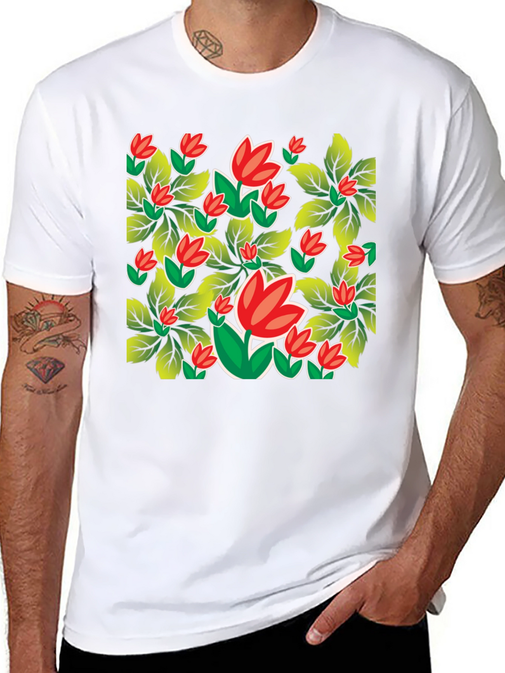 Floral Print Black Tee