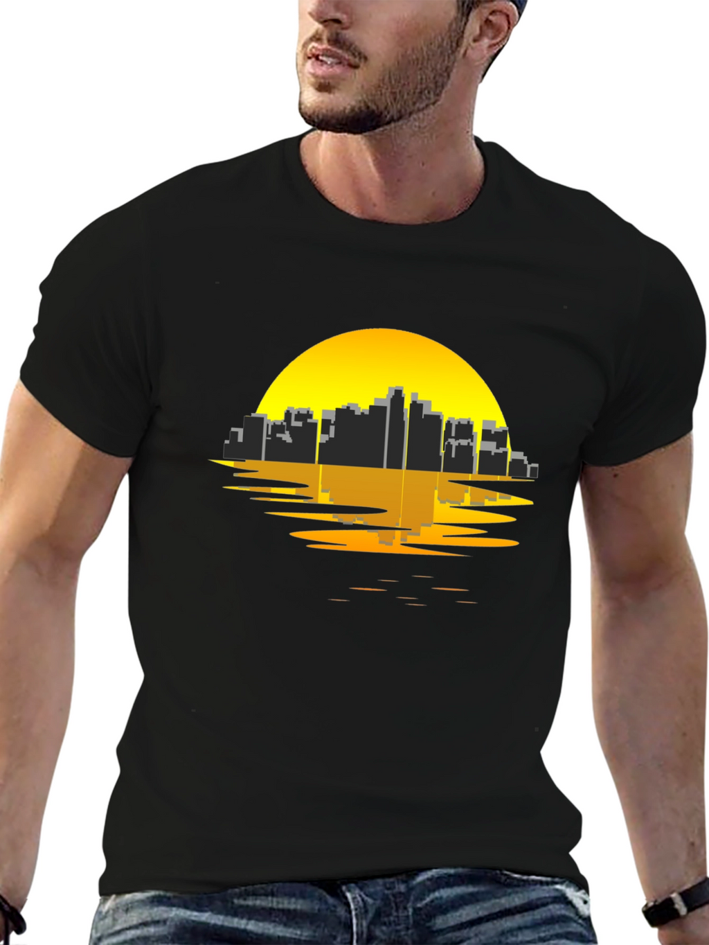 Urban Sunset Tee - Black Graphic T-Shirt
