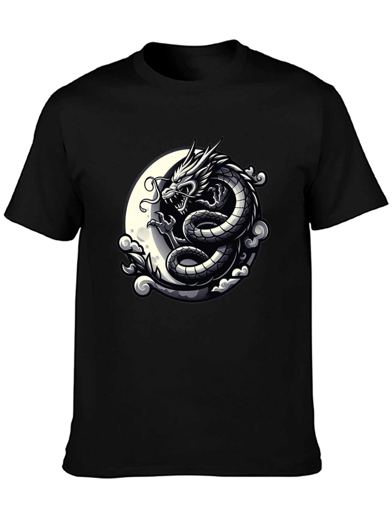 Dragon Moon Graphic Tee - Black Cotton