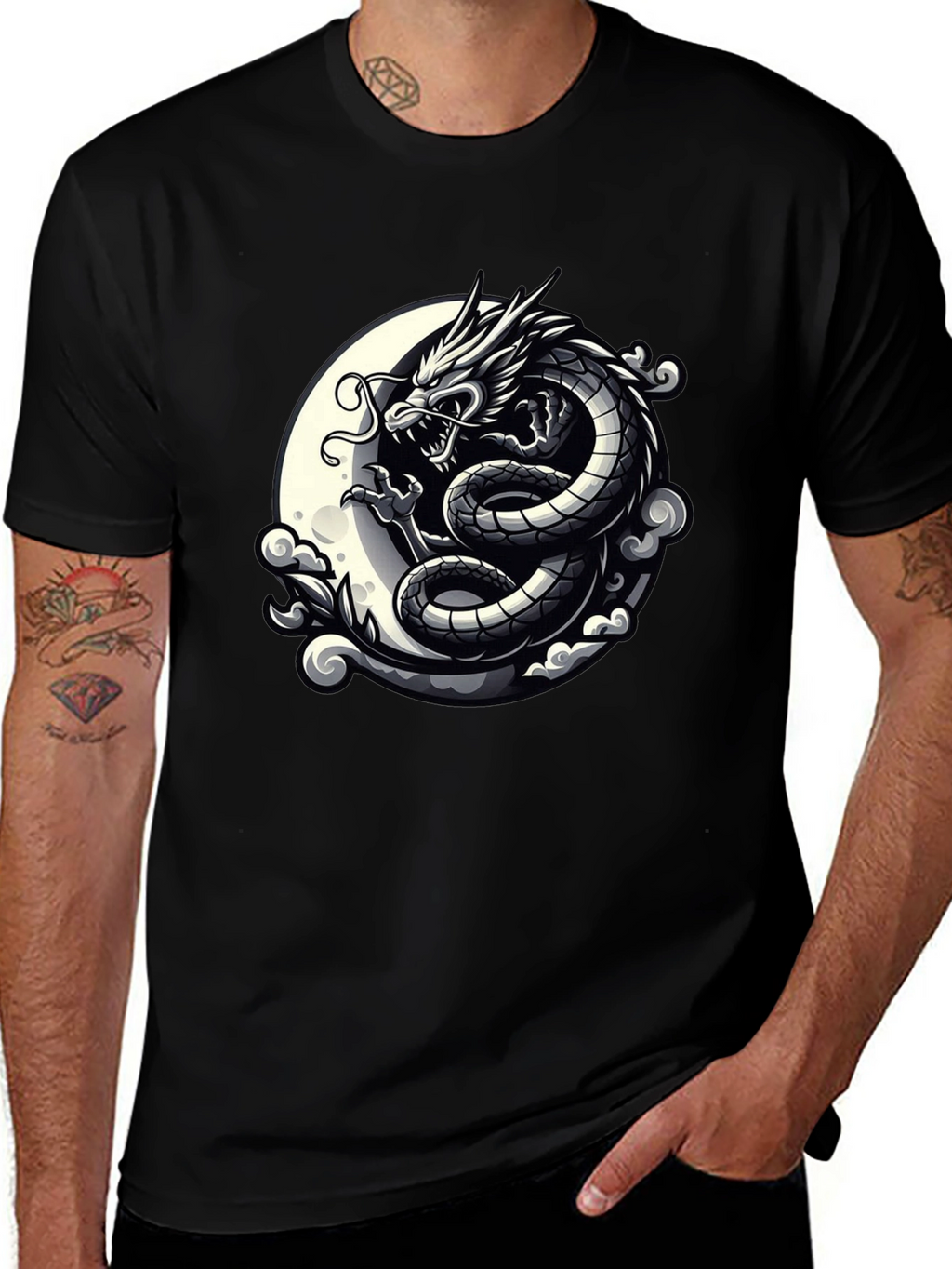 Dragon Moon Graphic Tee - Black Cotton