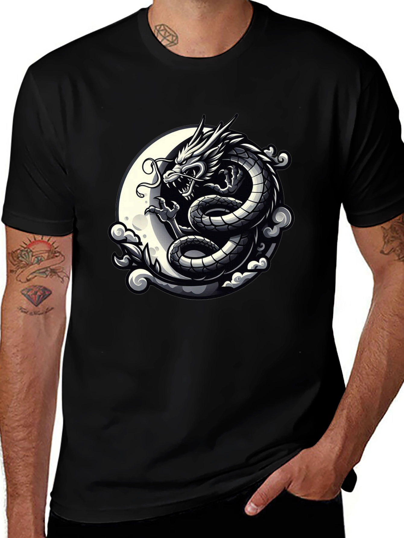 Dragon Moon Graphic Tee - Black Cotton