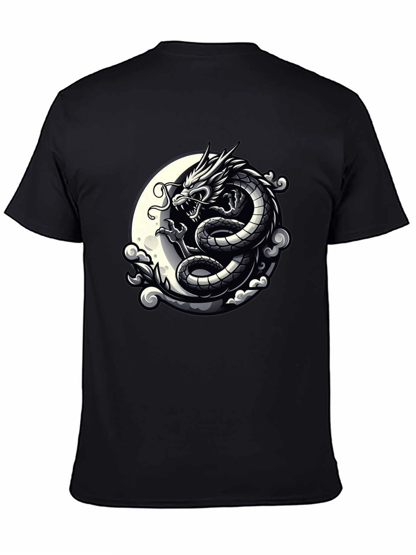 Dragon Moon Graphic Tee - Black Cotton