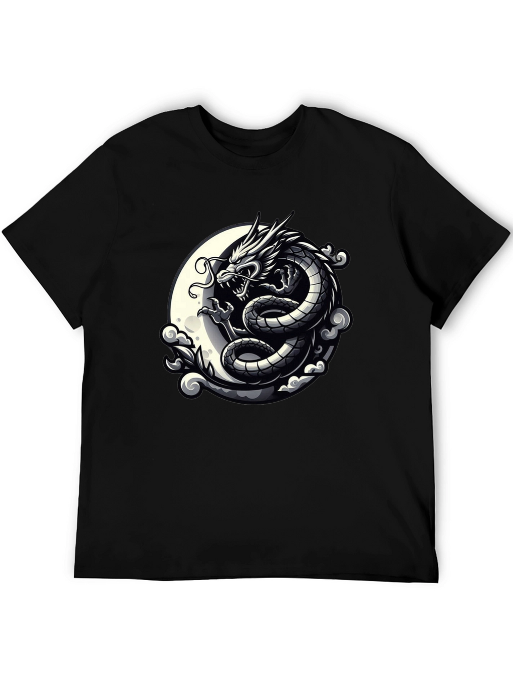 Dragon Moon Graphic Tee - Black Cotton