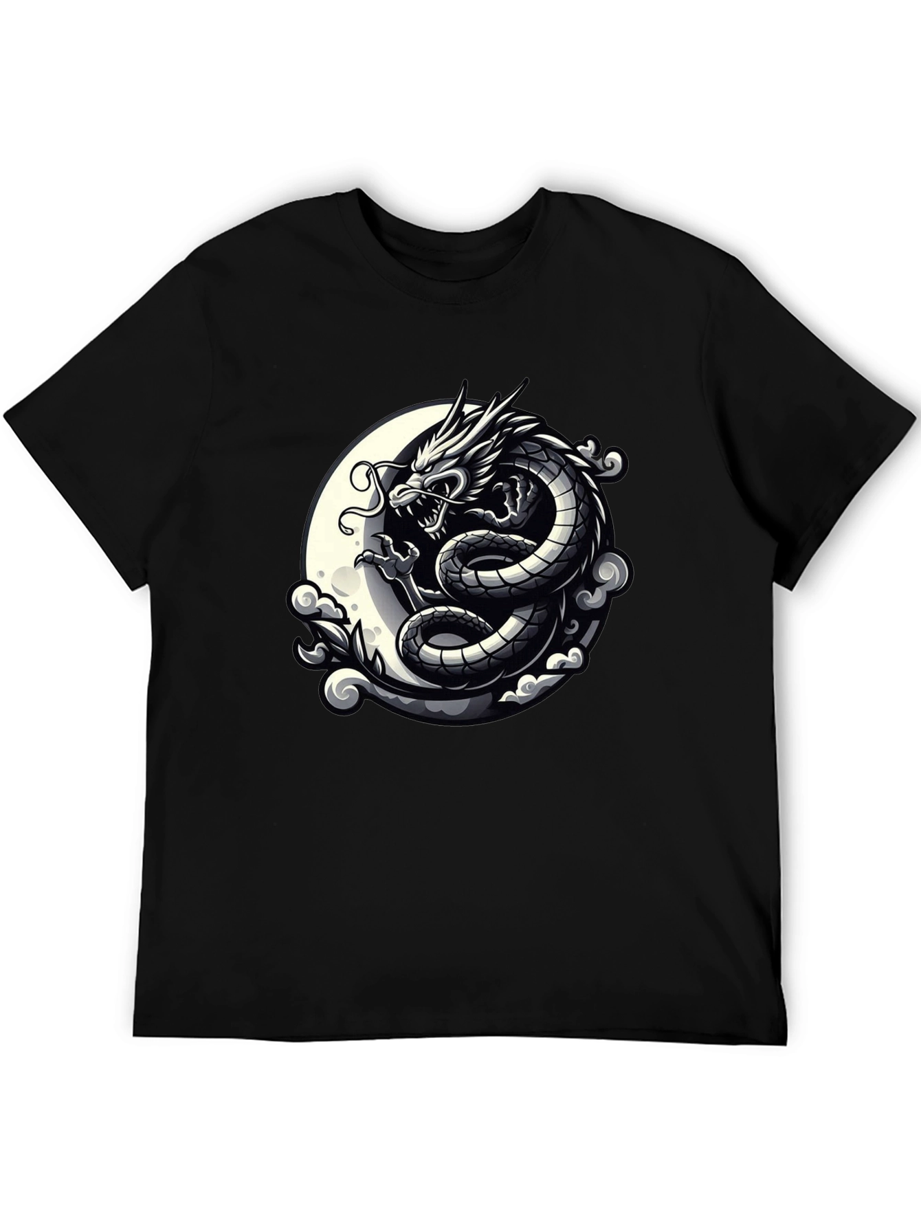Dragon Moon Graphic Tee - Black Cotton