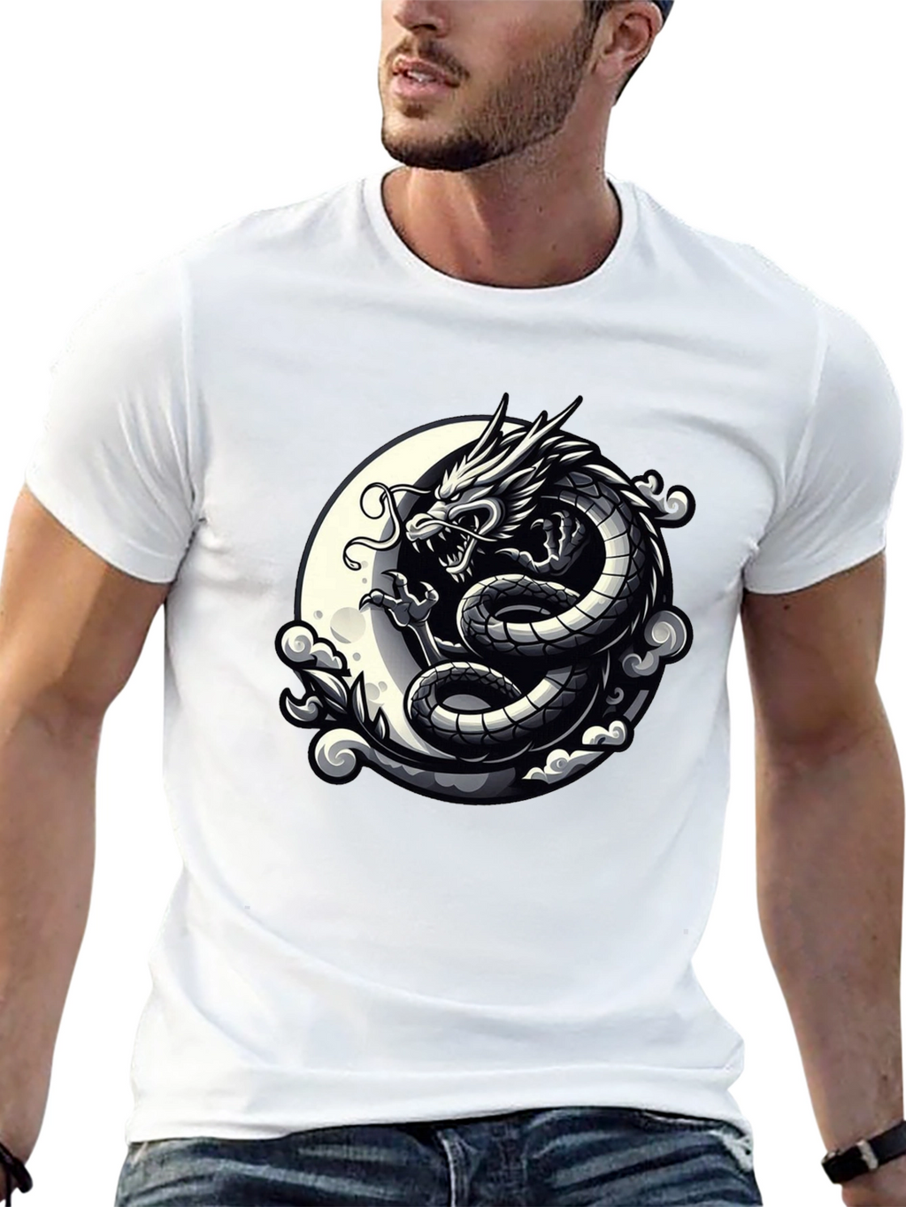 Dragon Moon Graphic Tee - Black Cotton
