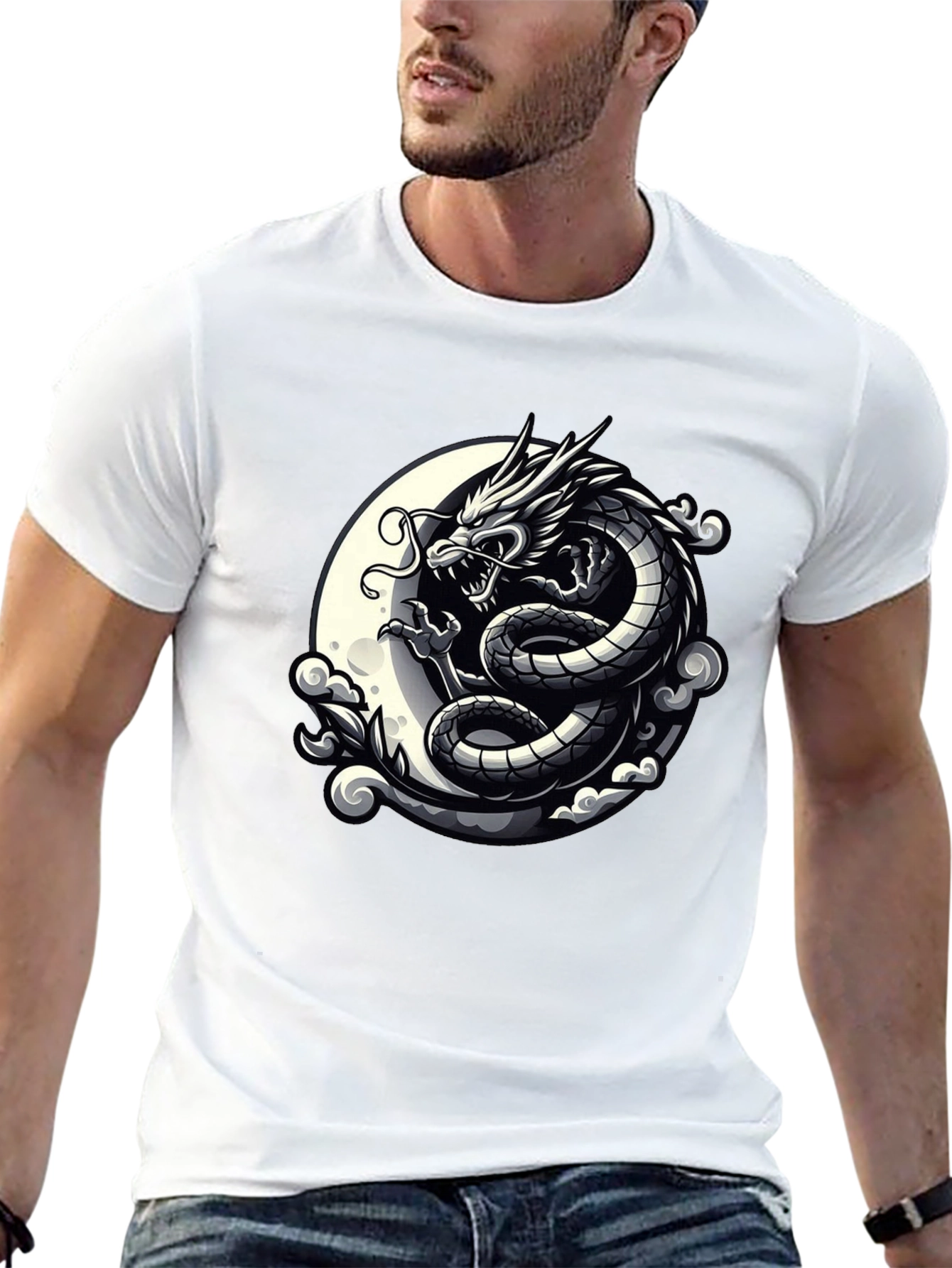 Dragon Moon Graphic Tee - Black Cotton