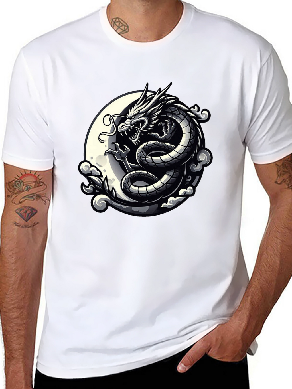 Dragon Moon Graphic Tee - Black Cotton