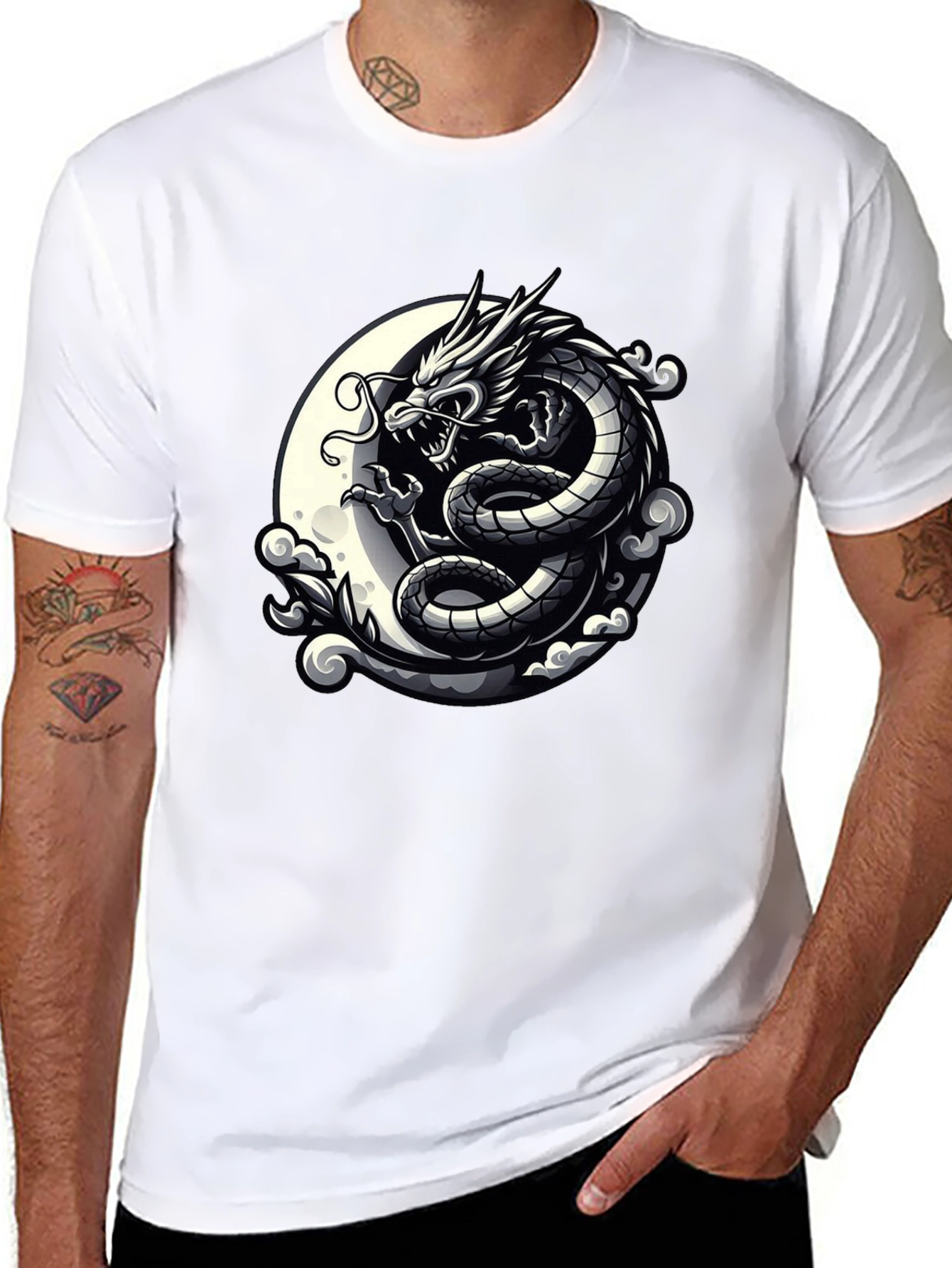 Dragon Moon Graphic Tee - Black Cotton