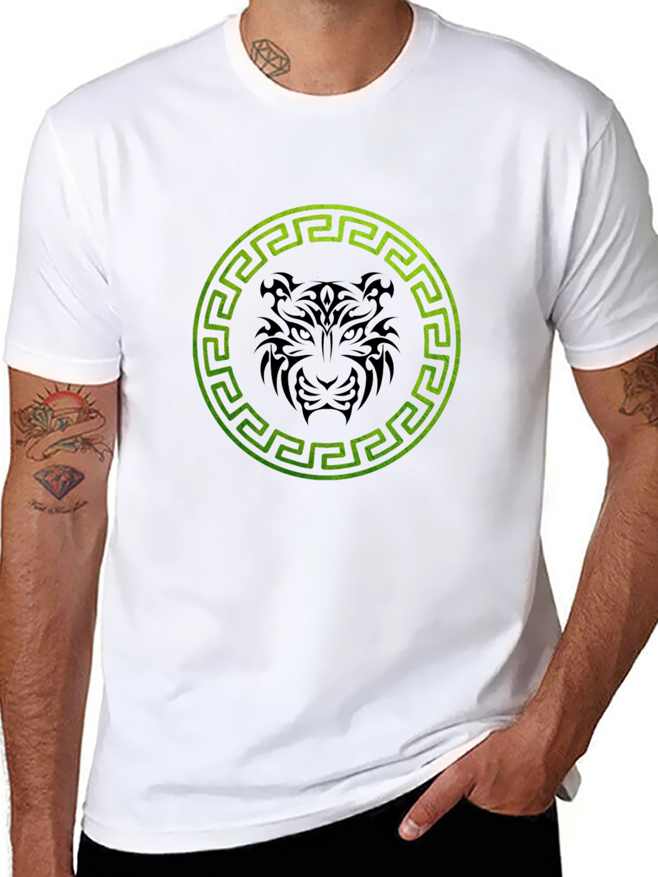Black T-Shirt with Tiger Circle Design