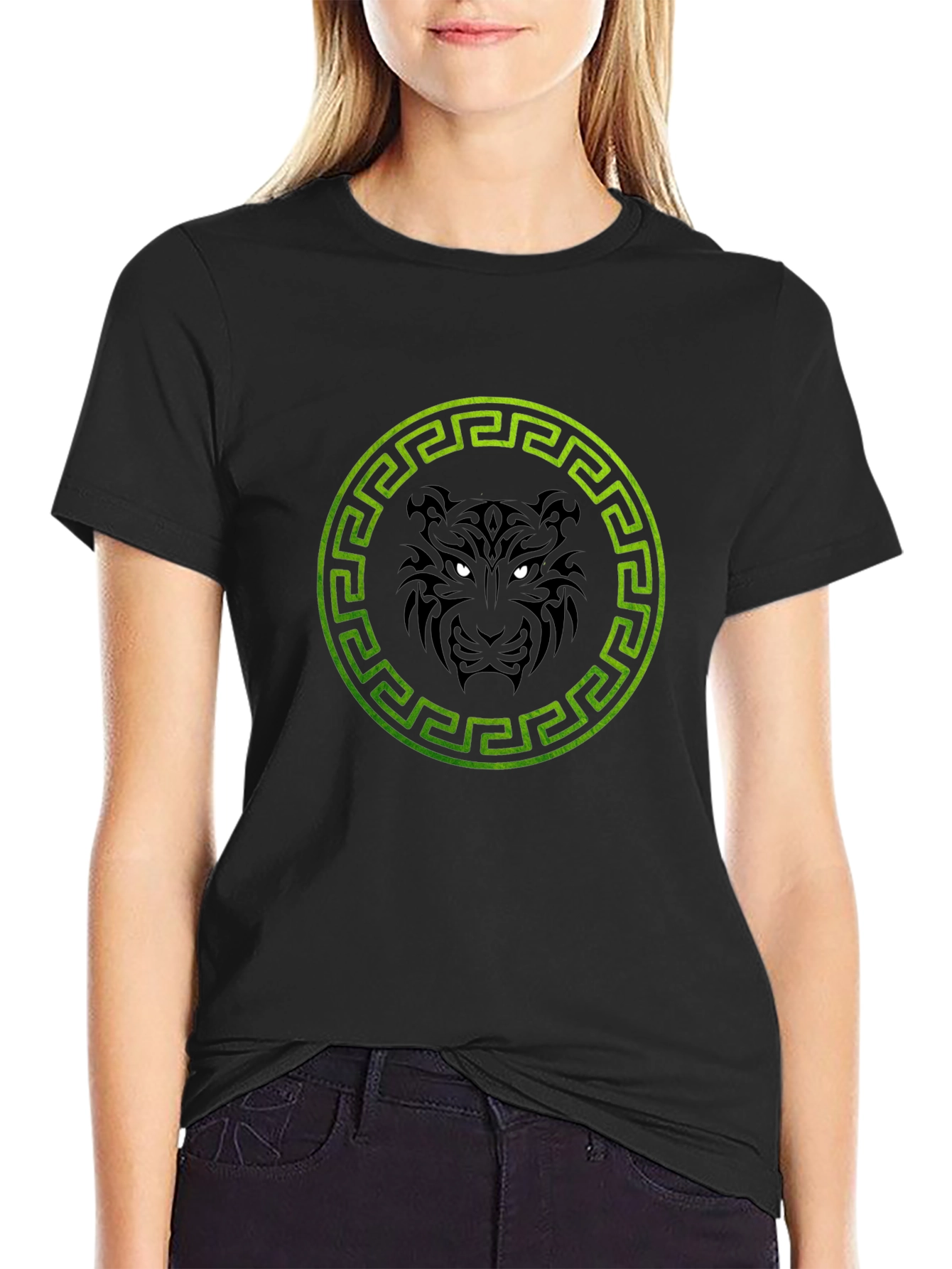 Black T-Shirt with Tiger Circle Design