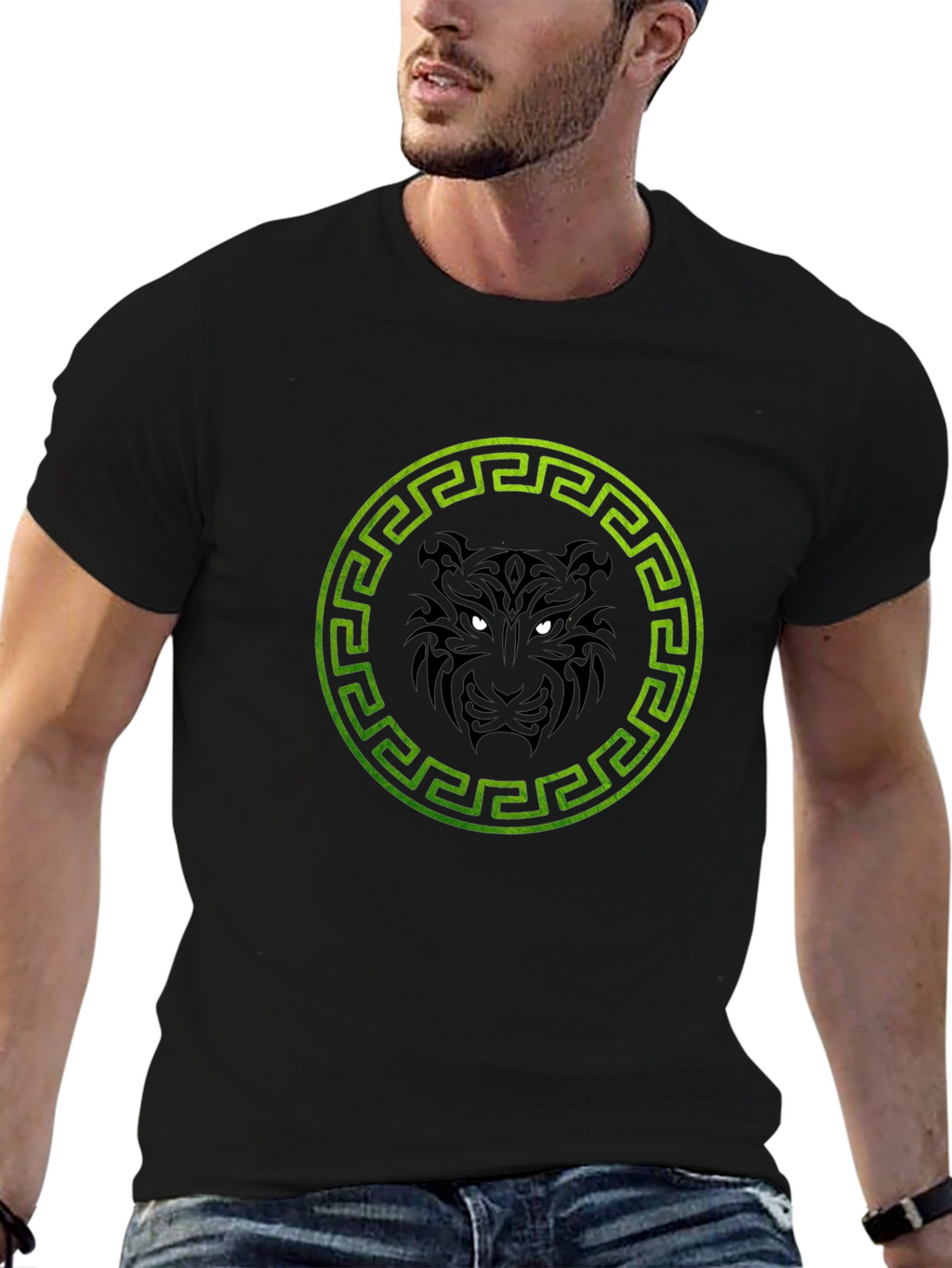 Black T-Shirt with Tiger Circle Design
