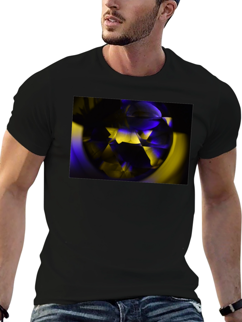 Abstract Geometric Graphic T-Shirt - Black