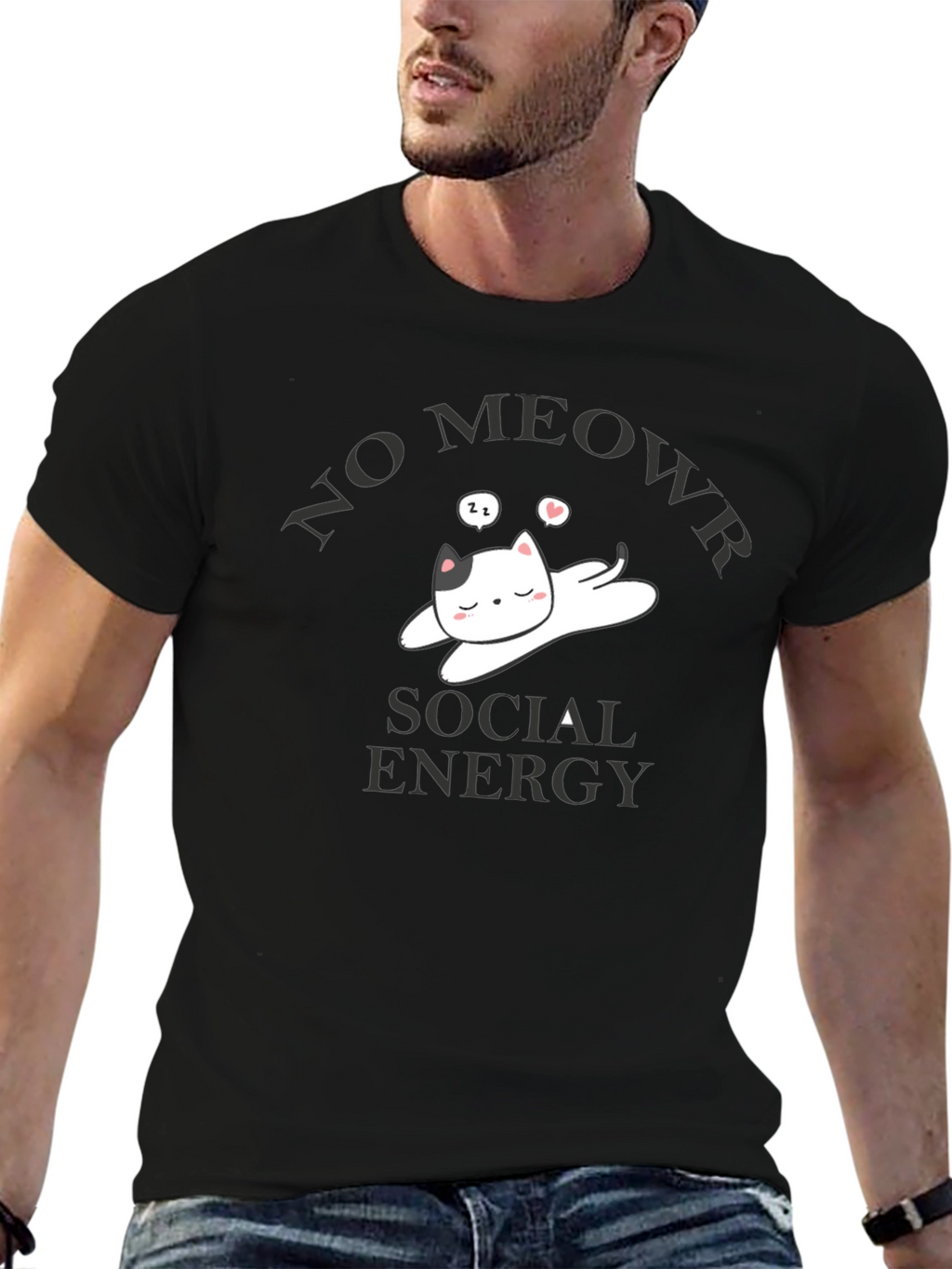 No Meowr Social Energy T-Shirt - Relaxed Cat Design