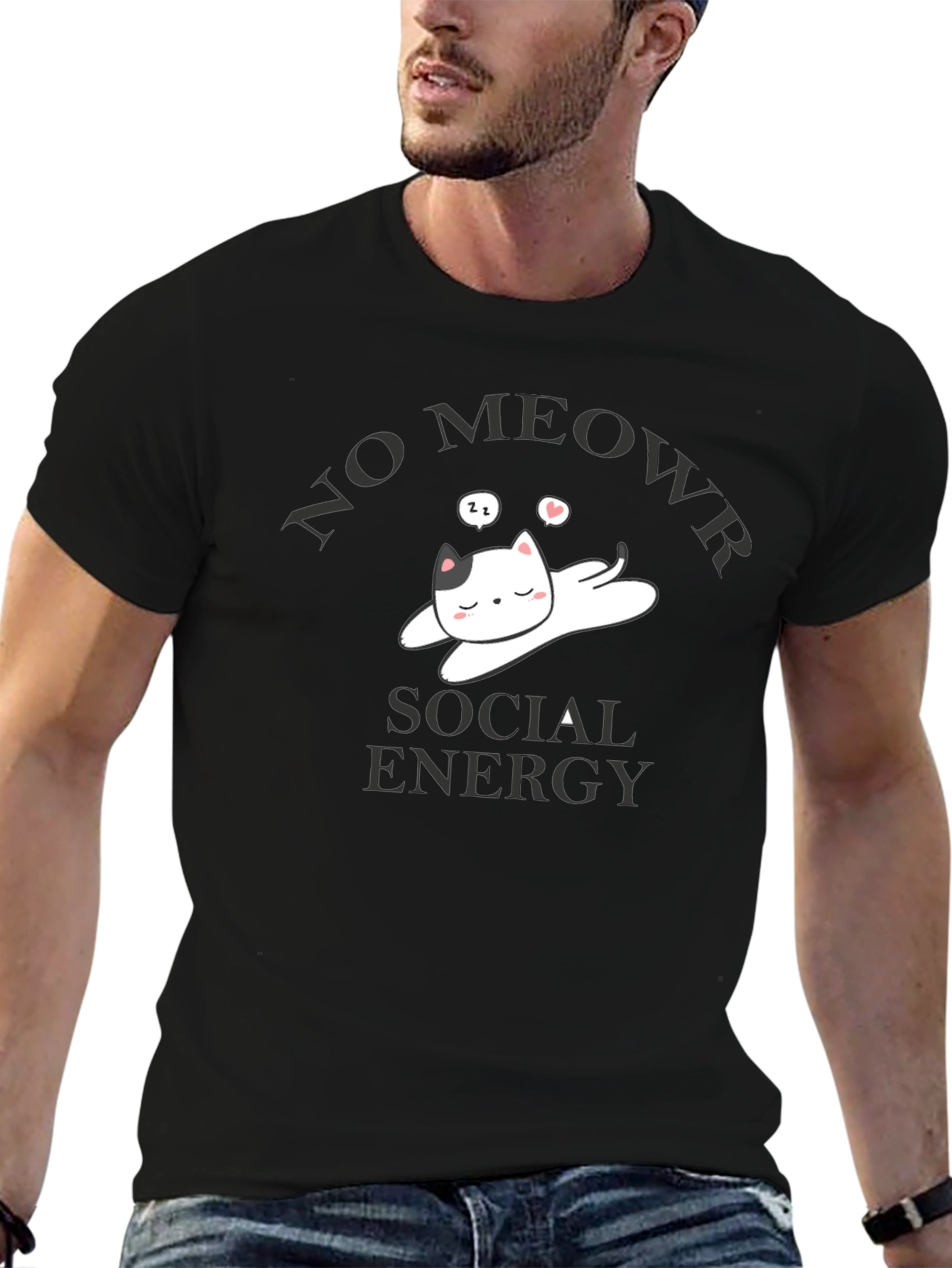 No Meowr Social Energy T-Shirt - Relaxed Cat Design
