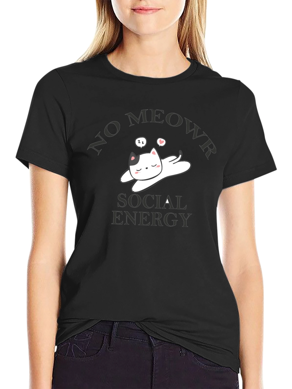 No Meowr Social Energy T-Shirt - Relaxed Cat Design