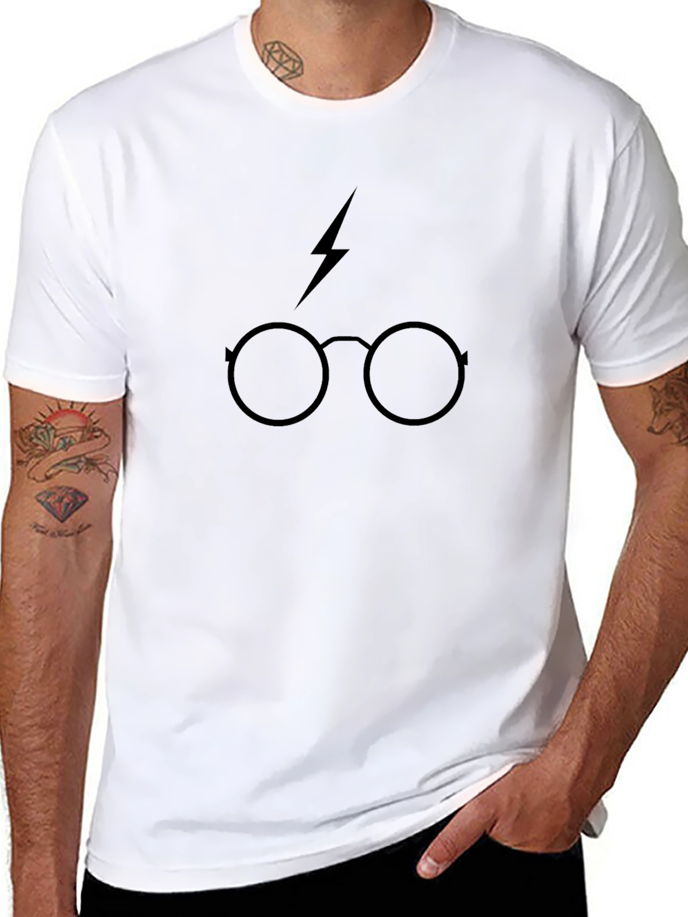 Harry Potter Glasses Lightning Bolt Black Graphic T-Shirt