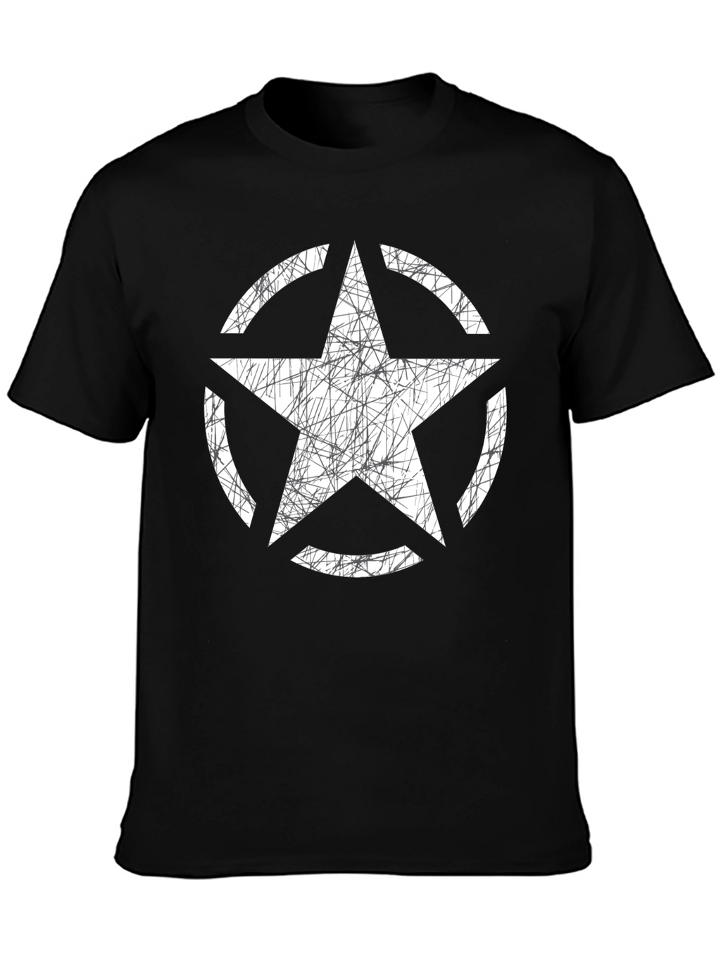 Distressed Star Graphic Tee - Black Cotton Casual Shirt