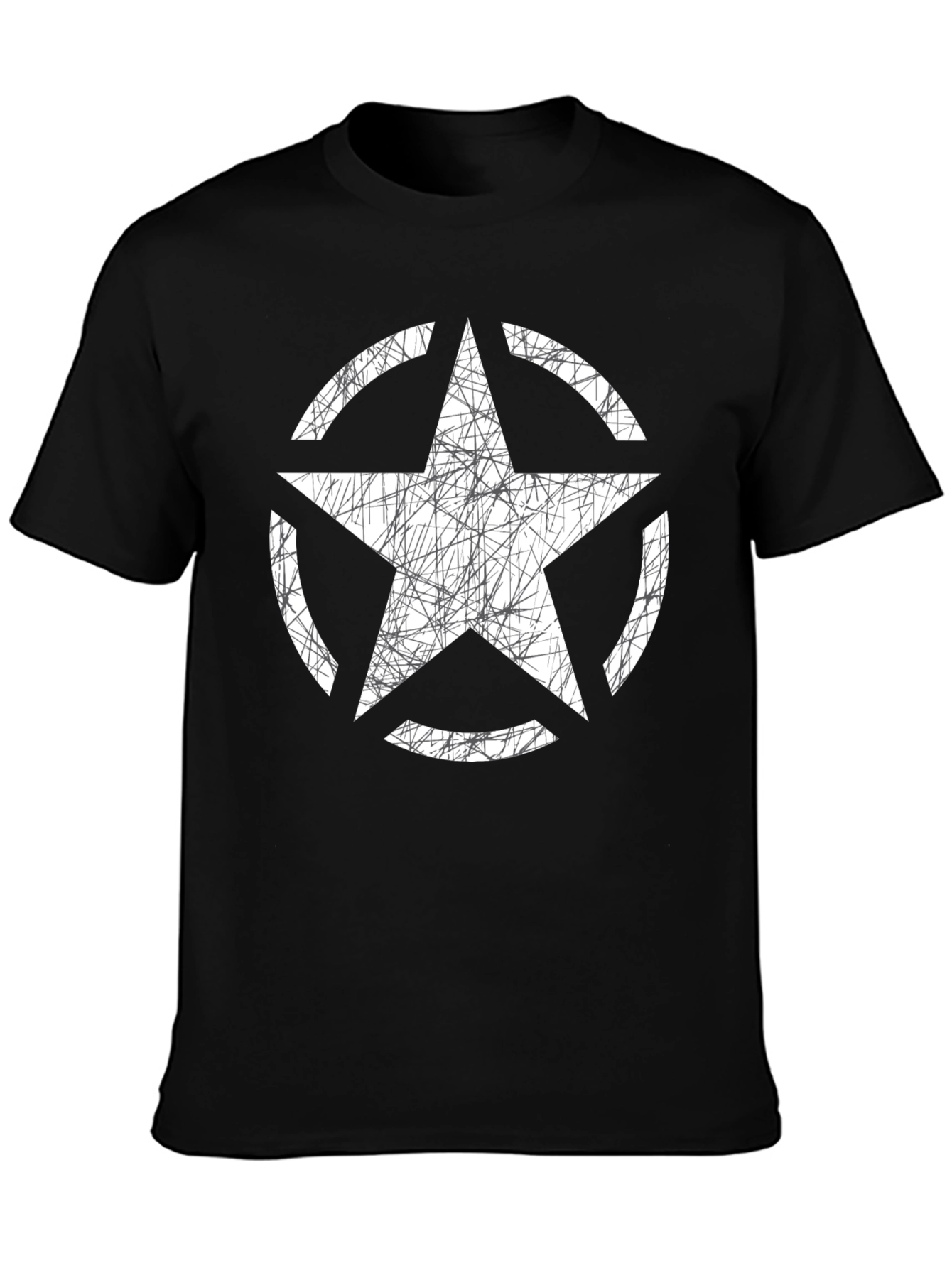 Distressed Star Graphic Tee - Black Cotton Casual Shirt