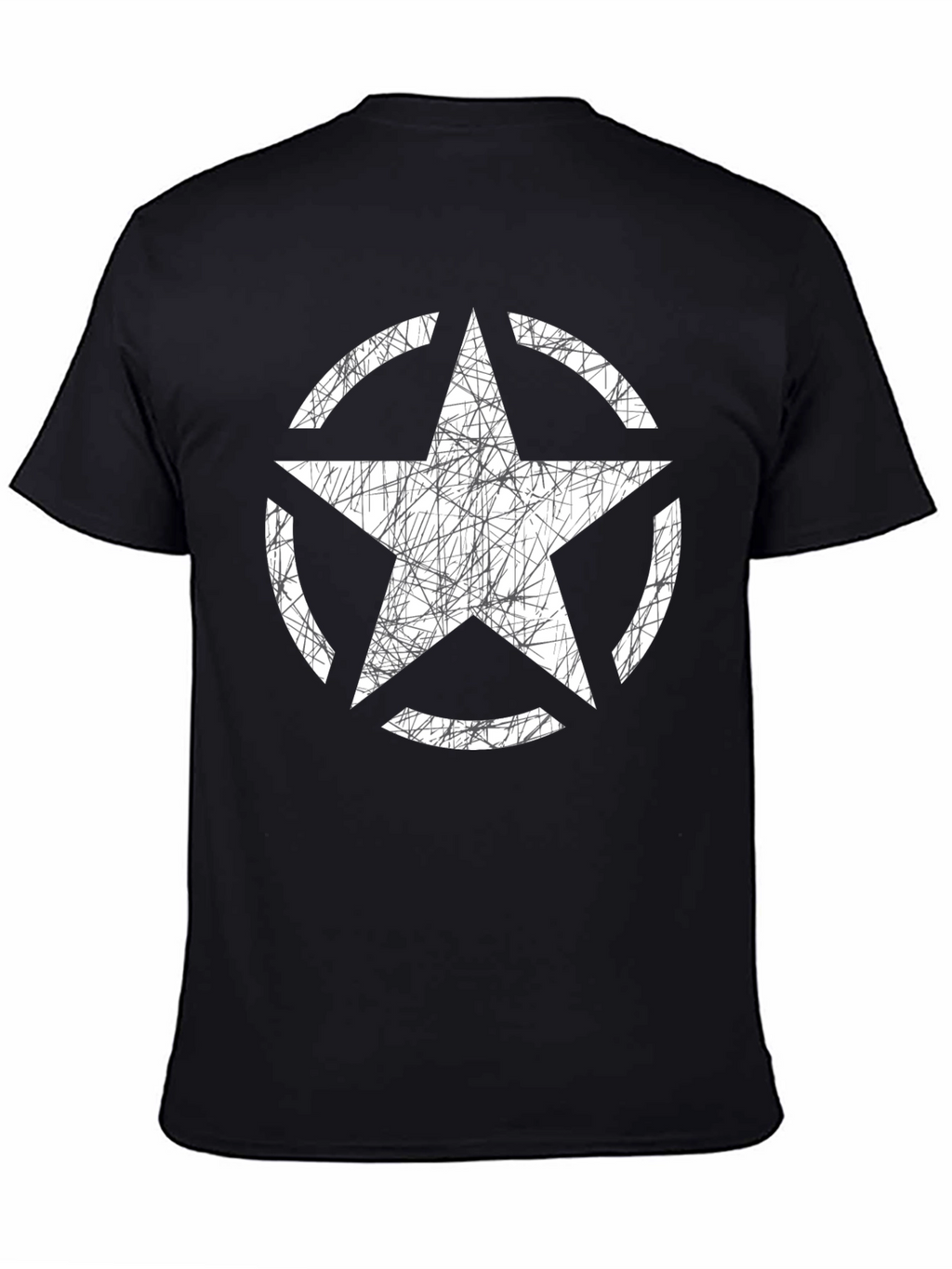 Distressed Star Graphic Tee - Black Cotton Casual Shirt
