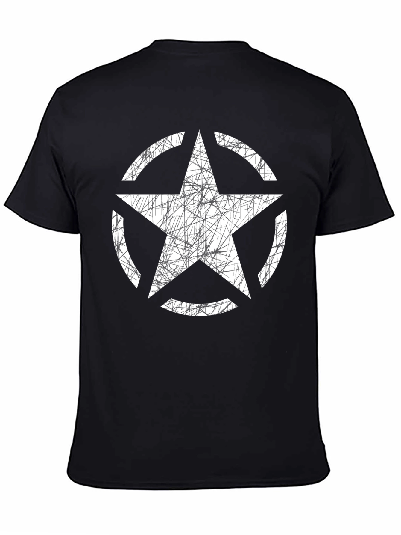 Distressed Star Graphic Tee - Black Cotton Casual Shirt