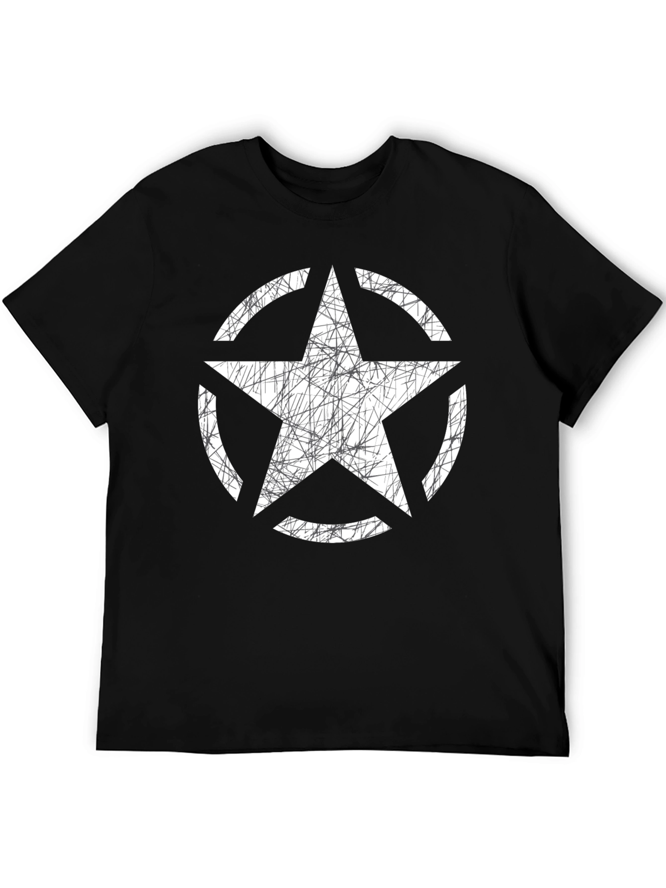 Distressed Star Graphic Tee - Black Cotton Casual Shirt