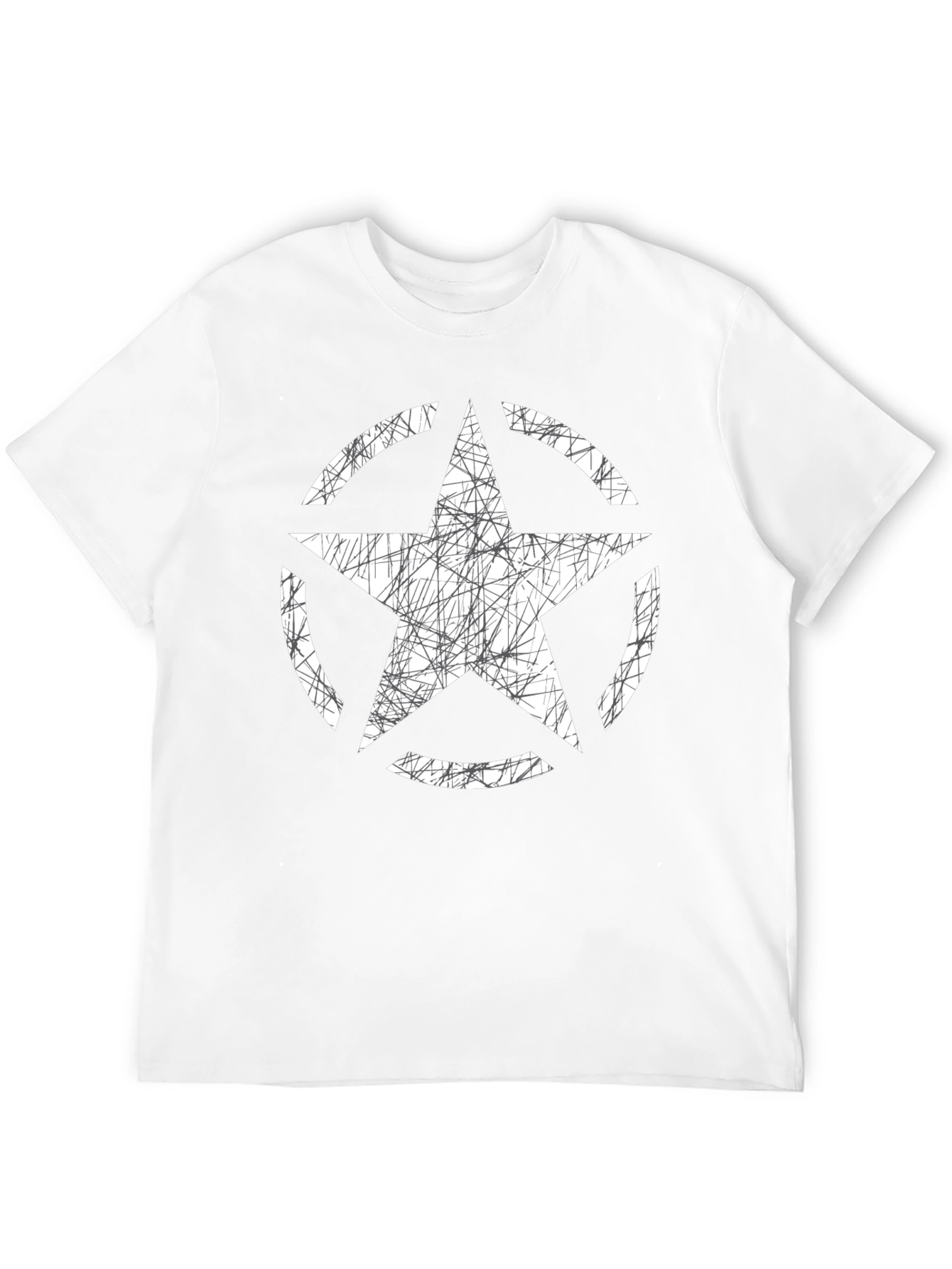 Distressed Star Graphic Tee - Black Cotton Casual Shirt