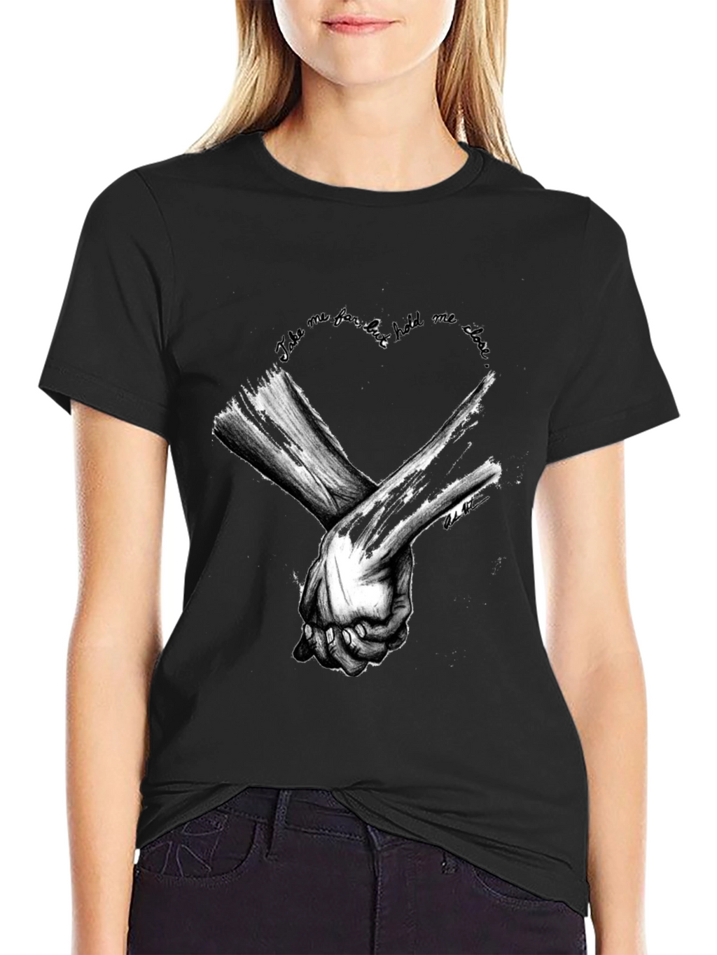 Heart Hands Graphic Tee - Stylish Black Cotton T-Shirt