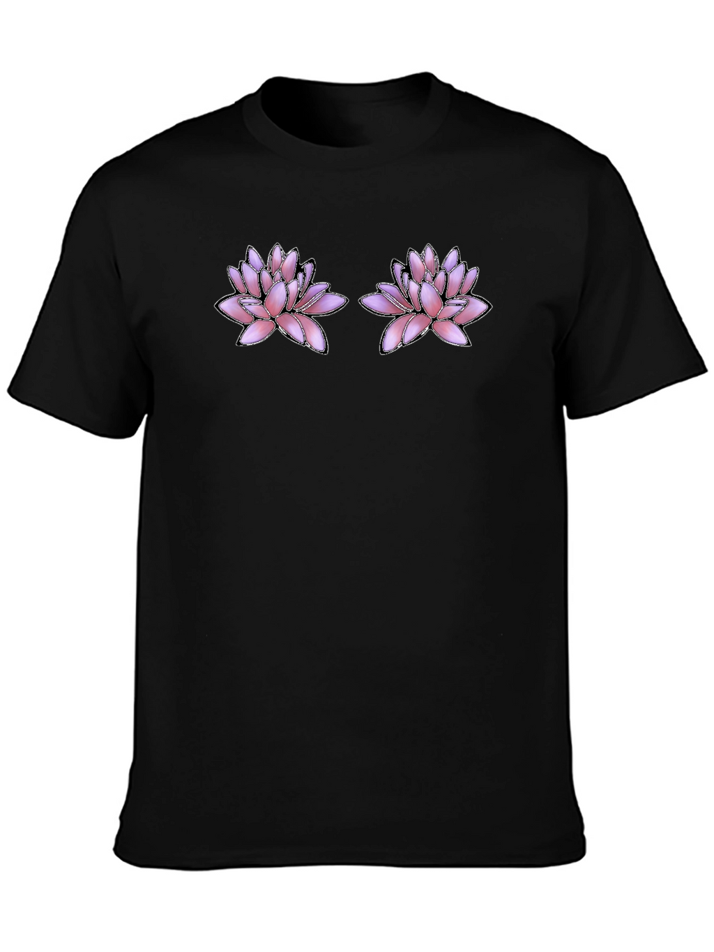 Floral Motif Black T-Shirt
