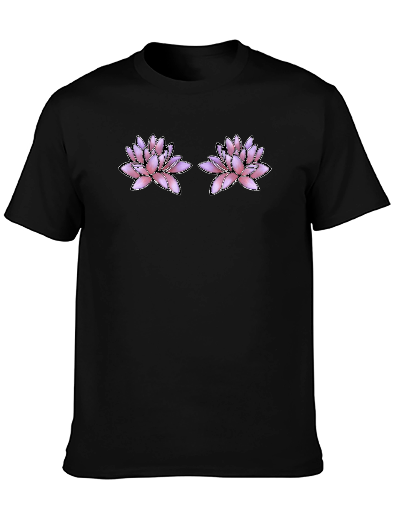 Floral Motif Black T-Shirt
