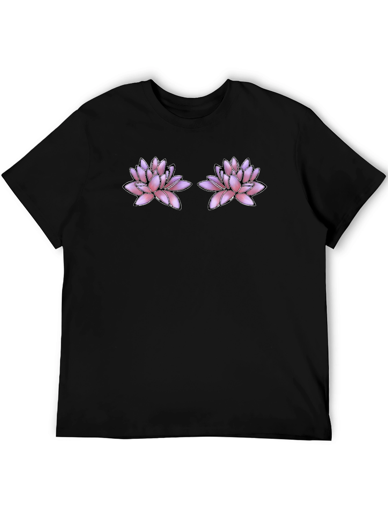 Floral Motif Black T-Shirt