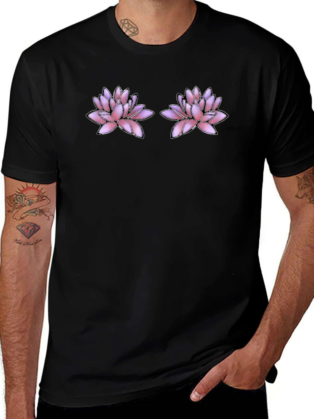 Floral Motif Black T-Shirt