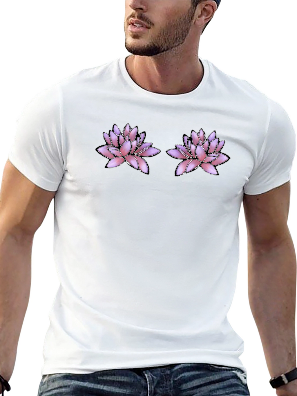Floral Motif Black T-Shirt