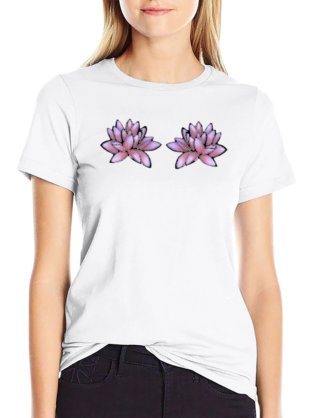 Floral Motif Black T-Shirt