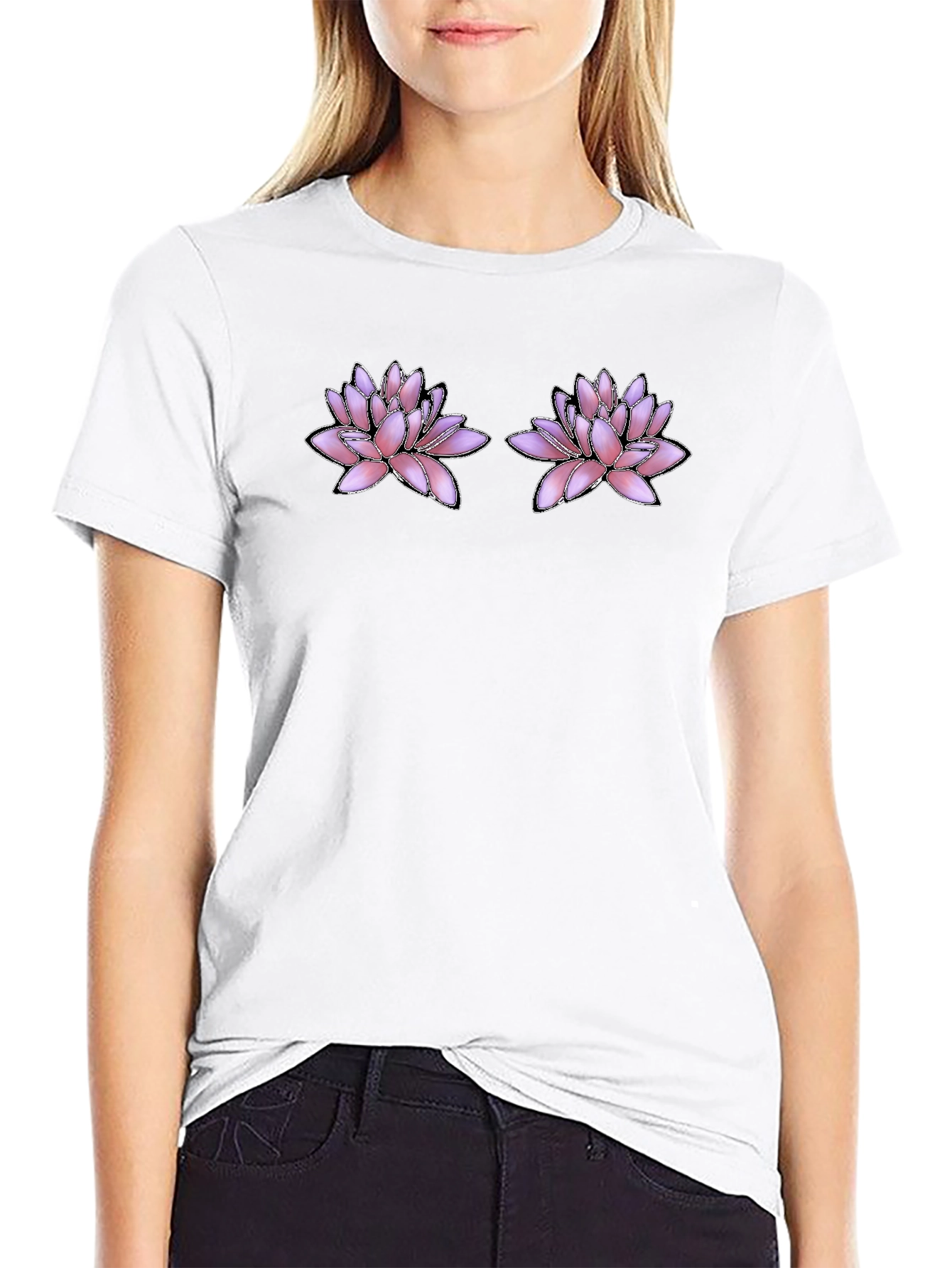 Floral Motif Black T-Shirt
