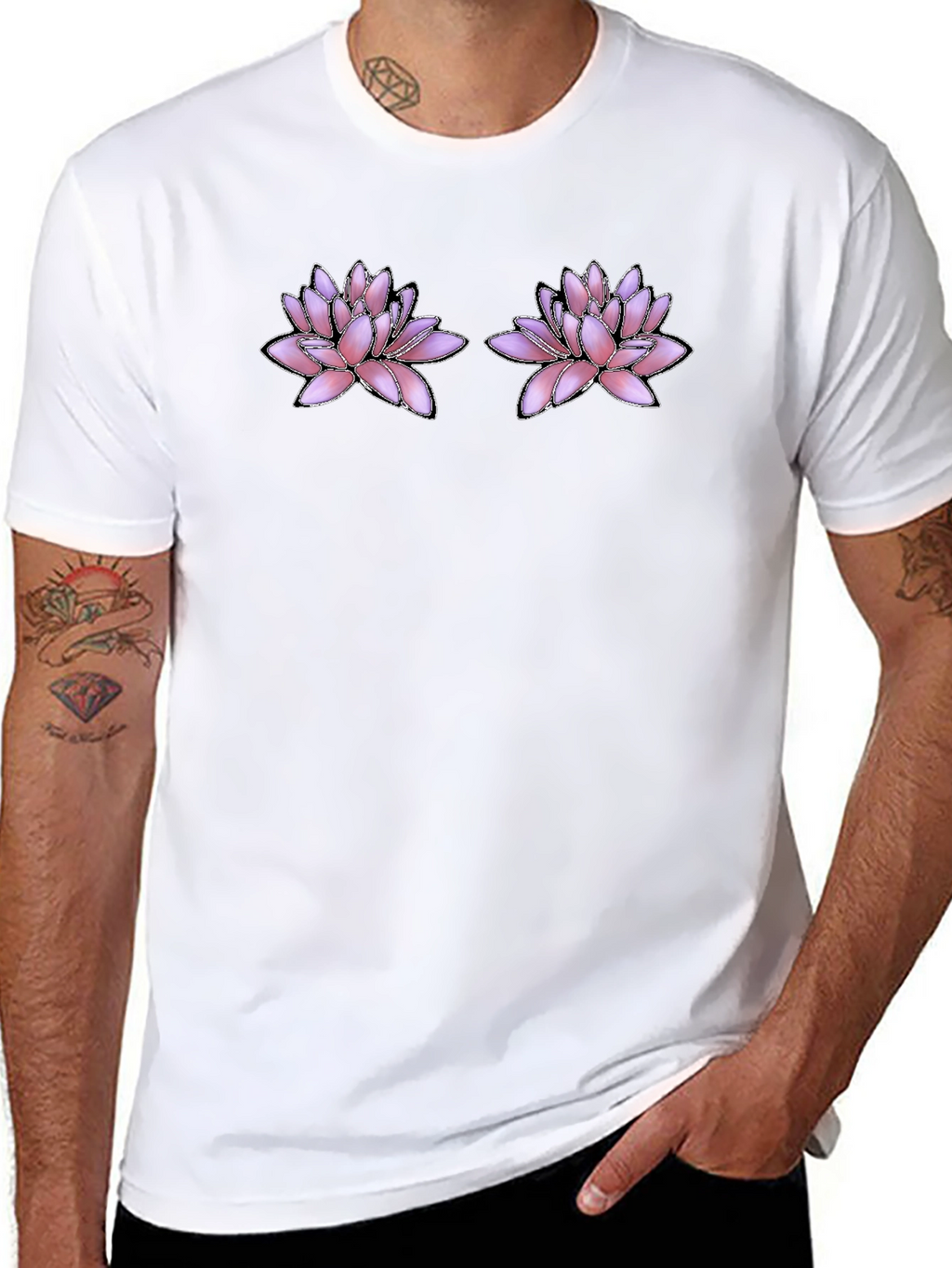 Floral Motif Black T-Shirt