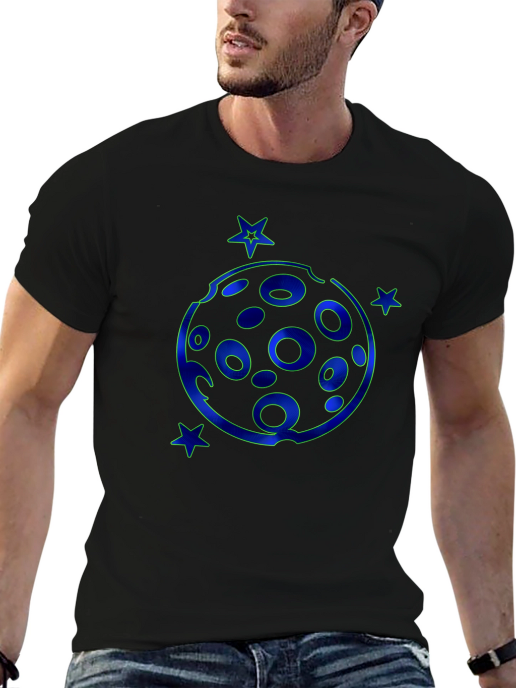 Cosmic Moon & Stars Black T-Shirt