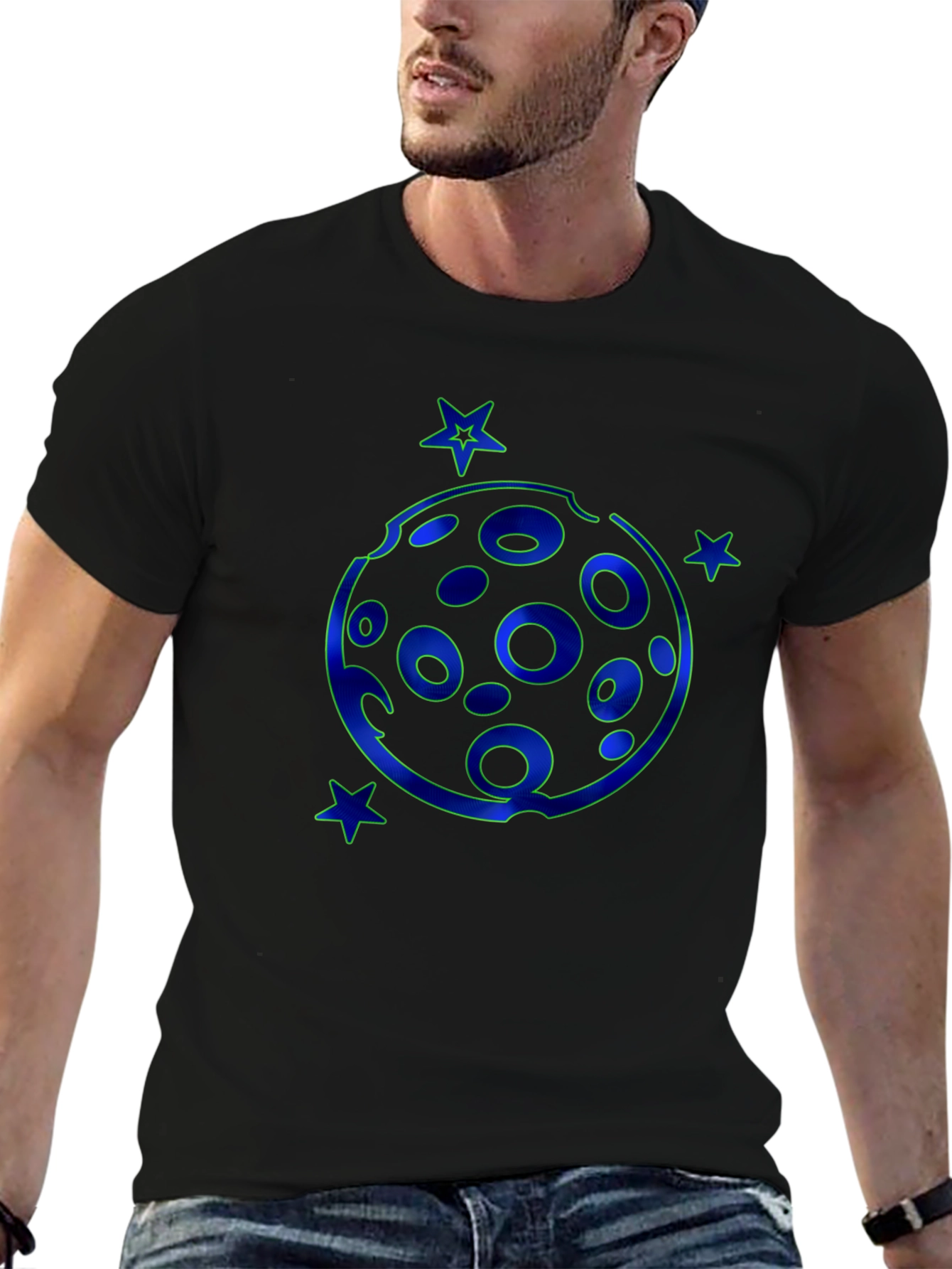 Cosmic Moon & Stars Black T-Shirt