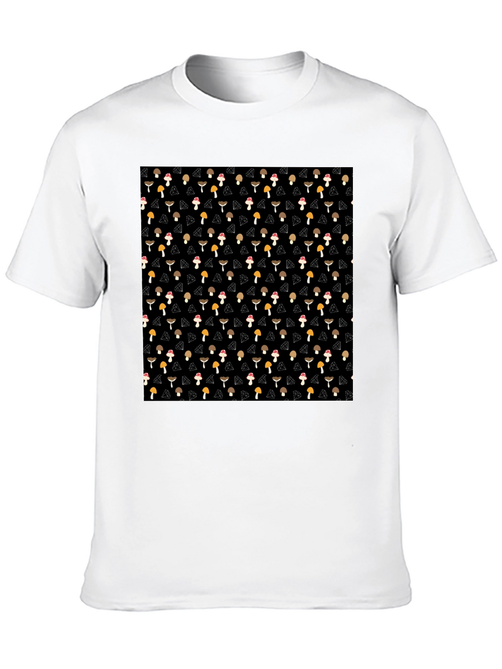 Mushroom Diamond Pattern Black T-Shirt
